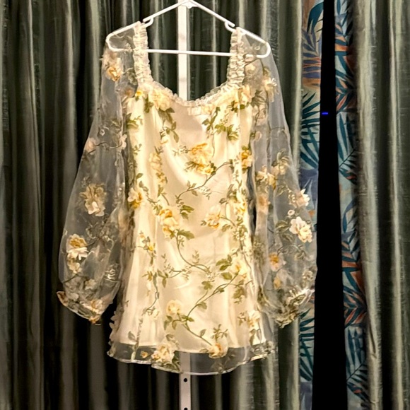 NWT Medium Dolls Kill Sugar Thrillz Yellow Organza Dress Floral Bridal Party - Picture 1 of 6